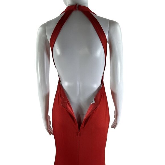 JJ"s House Red Size 4 Trumpet Mermaid V Neck Sweep Train Jersey Dress Siren - Picture 9 of 15